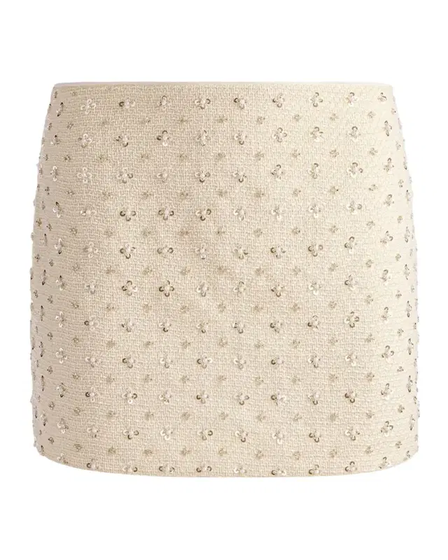 ALICE + OLIVIA Rubi Low-Rise Embellished Tweed Mini Skirt
