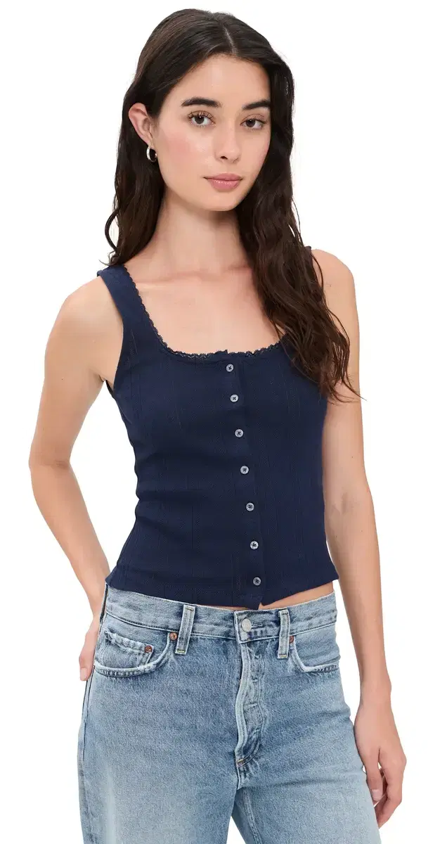 The Pointelle Button Down Tank HORIZON INK