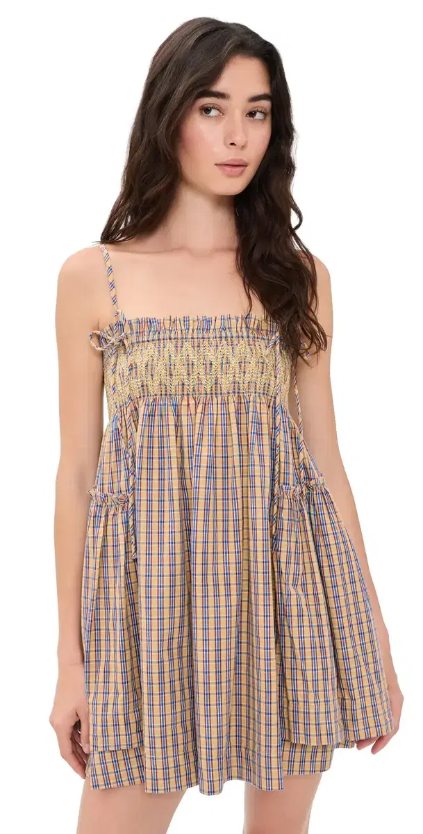 Damson Madder Marmalade Check Lilo Mini Dress Marmalade