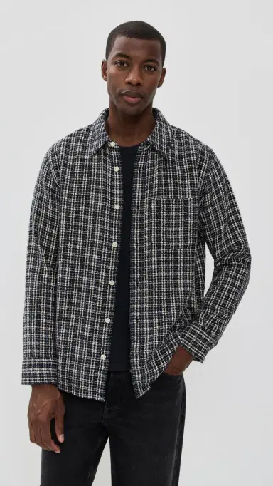 Corridor Reverse Tweed Snow Check Shirt Blue | Thumbnail 2 Corridor Reverse Tweed Snow Check Shirt Blue | Thumbnail 2