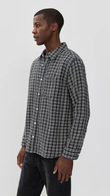 Corridor Reverse Tweed Snow Check Shirt Blue | Thumbnail 4 Corridor Reverse Tweed Snow Check Shirt Blue | Thumbnail 4