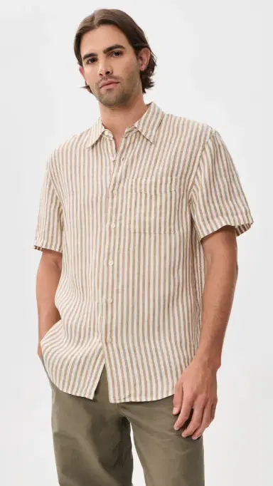 Madewell Collared Linen Shirt Golden Khaki tripe | Thumbnail 2