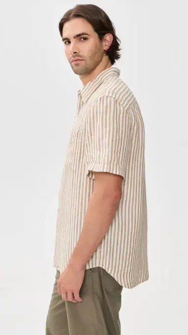 Madewell Collared Linen Shirt Golden Khaki tripe | Thumbnail 4