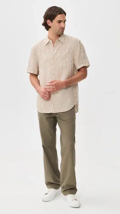 Madewell Collared Linen Shirt Golden Khaki tripe | Thumbnail 5