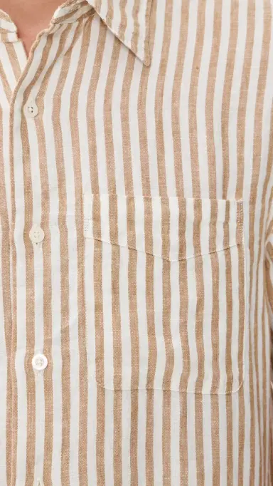 Madewell Collared Linen Shirt Golden Khaki tripe | Thumbnail 6