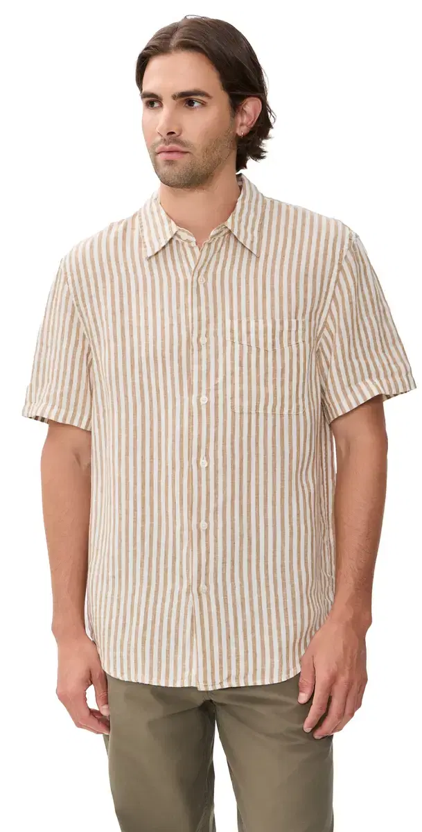 Collared Linen Shirt Golden Khaki tripe