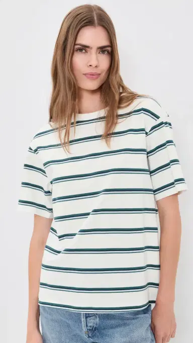 Good American The Oversized Tee Harbor tripe Cloud White | Thumbnail 2