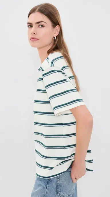 Good American The Oversized Tee Harbor tripe Cloud White | Thumbnail 4