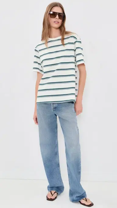 Good American The Oversized Tee Harbor tripe Cloud White | Thumbnail 5