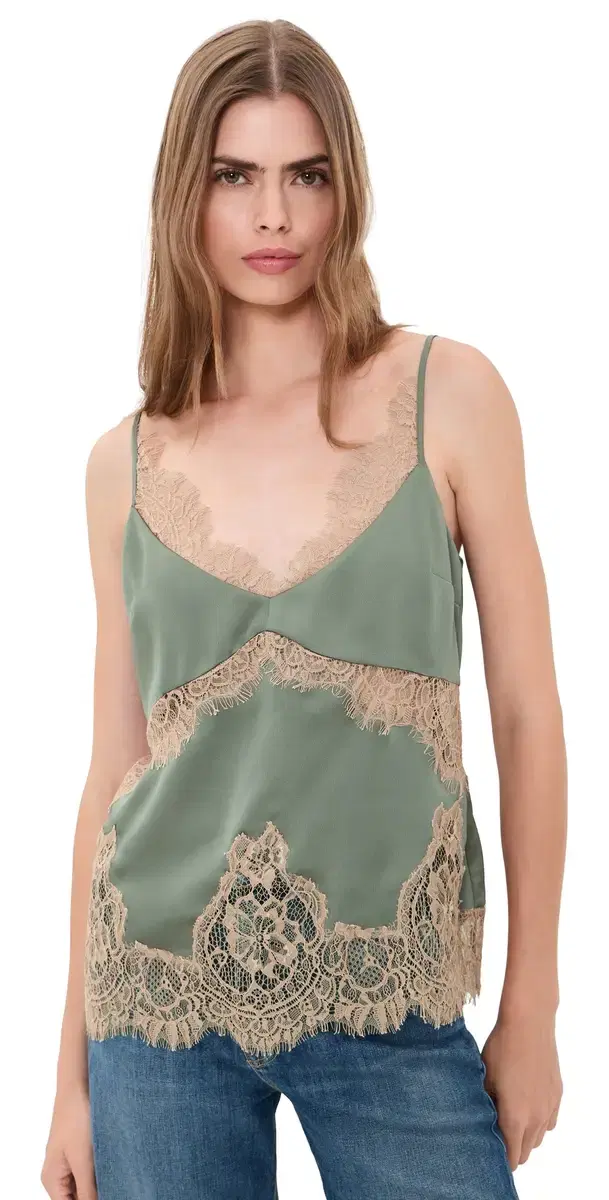 Mitsu Lace Trim Cami mokey Olive/Praline