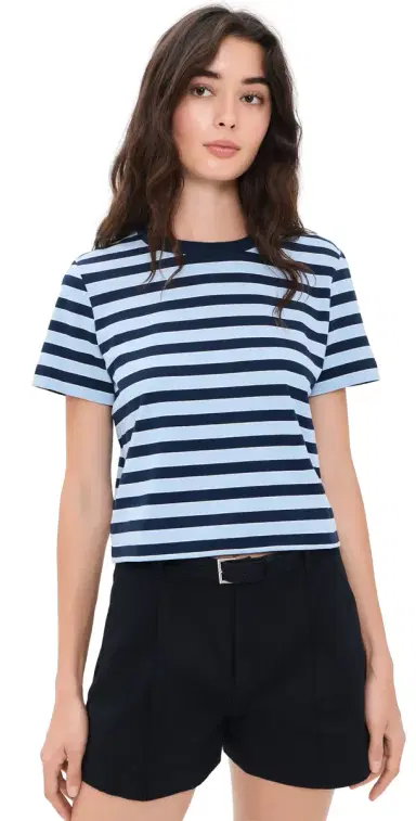 FRAME The Boxy Tee Chambray Stripe | Thumbnail 1 FRAME The Boxy Tee Chambray Stripe | Thumbnail 1