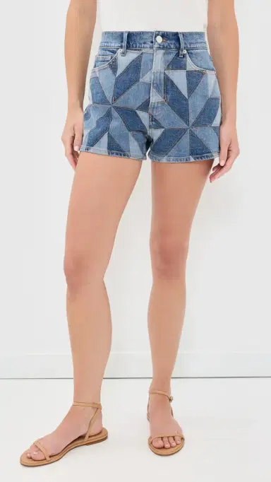 Veronica Beard Jean Elijah Quilt-Print Shorts Prism Blue | Thumbnail 2