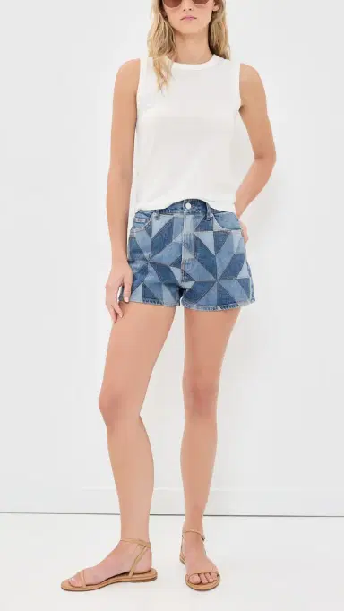 Veronica Beard Jean Elijah Quilt-Print Shorts Prism Blue | Thumbnail 5
