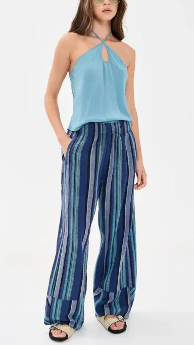 Free People Days End Solar Linen Stripe Pants Navy Combo | Thumbnail 5