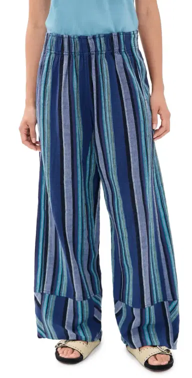 Free People Days End Solar Linen Stripe Pants Navy Combo | Thumbnail 1