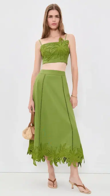 English Factory Palm Tree Embroidered Linen Top Green S | Thumbnail 5