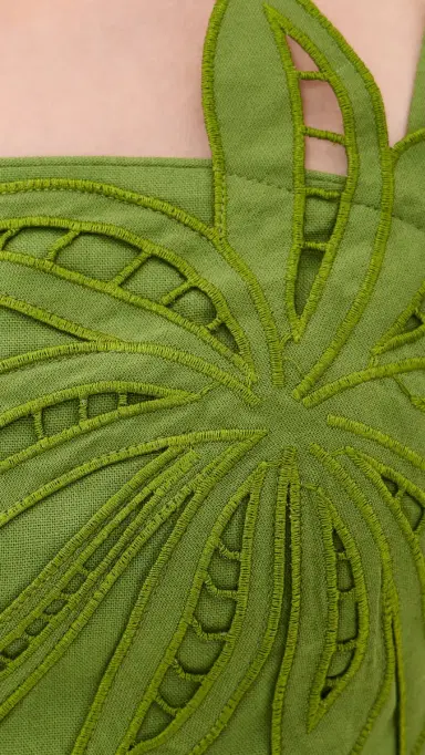 English Factory Palm Tree Embroidered Linen Top Green S | Thumbnail 6