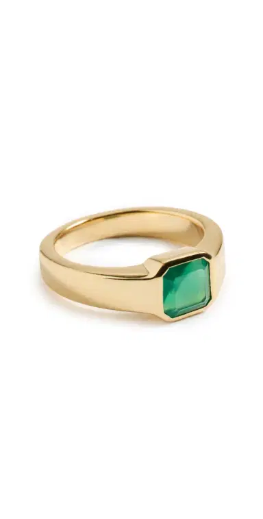 SHASHI Emerald Pinky Signet Ring Emerald | Thumbnail 1