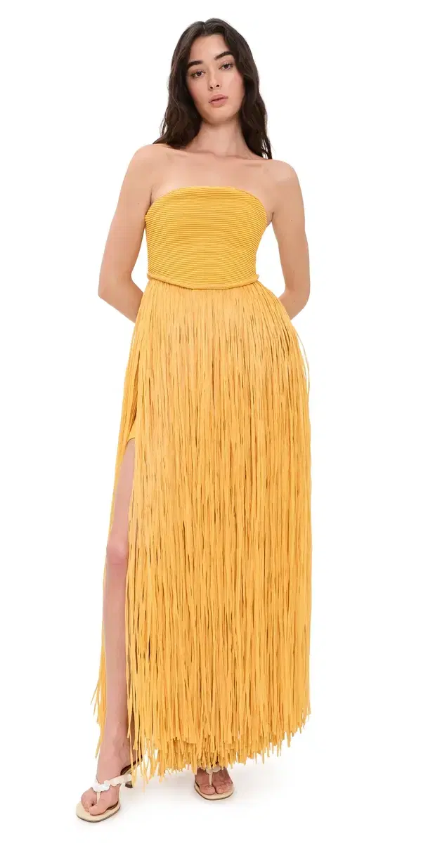 Aje Florentia Raffia Maxi Dress Mustard S