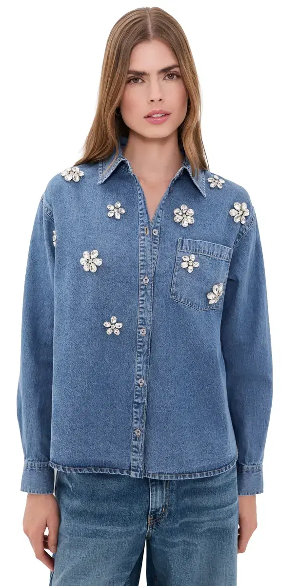 ESSENTIEL ANTWERP Konnection Rhinestone Shirt Aquamarine