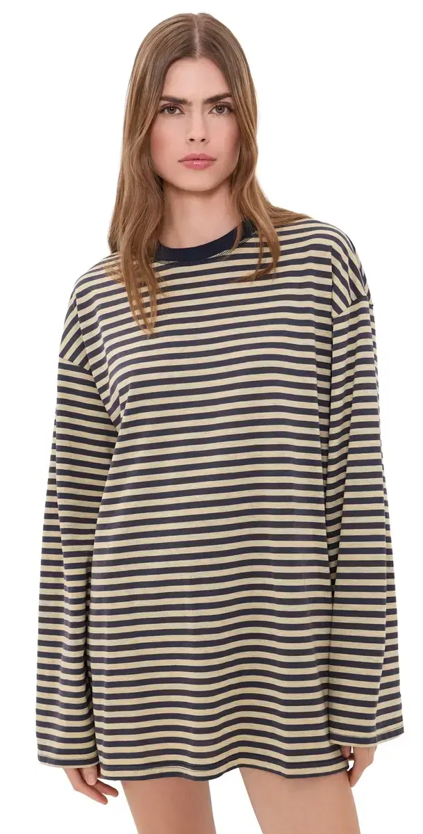 LIONESS Bloom T-Shirt Mini Dress Beige tripe