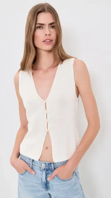 GOOD AMERICAN The Knit Cardigan Vest White001 M | Thumbnail 2