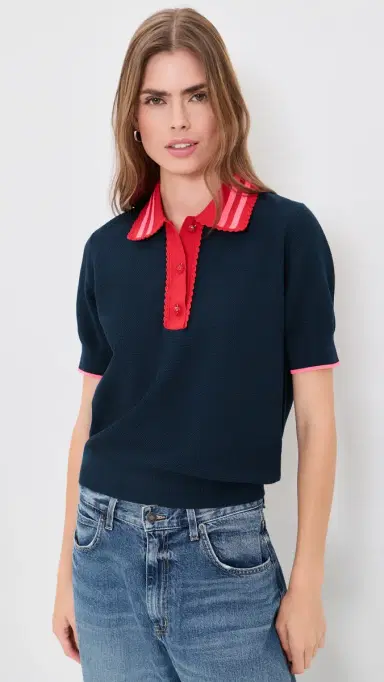 Essentiel Antwerp Kontrast Knitted Polo Combo4 Navy | Thumbnail 2