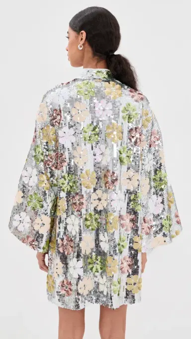 La Vie Style House Silver Mod Flower Sequin Mini Caftan Silver & Multi | Thumbnail 3