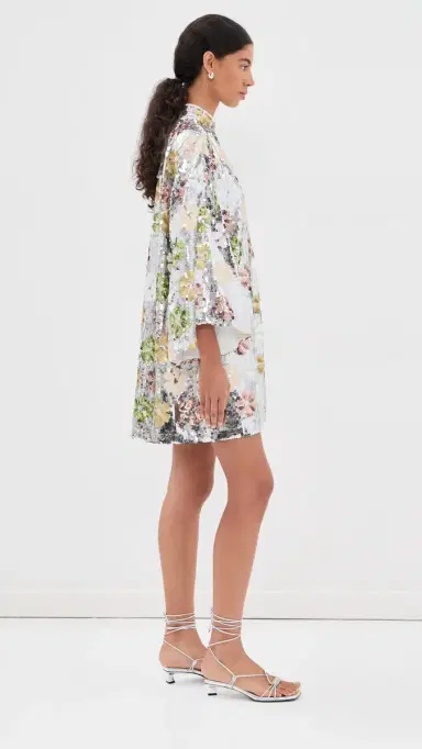 La Vie Style House Silver Mod Flower Sequin Mini Caftan Silver & Multi | Thumbnail 4