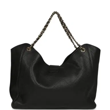 Chanel Chanel Maxi Shopping Bag Black Grained Calfskin Gold Hardware | Thumbnail 4