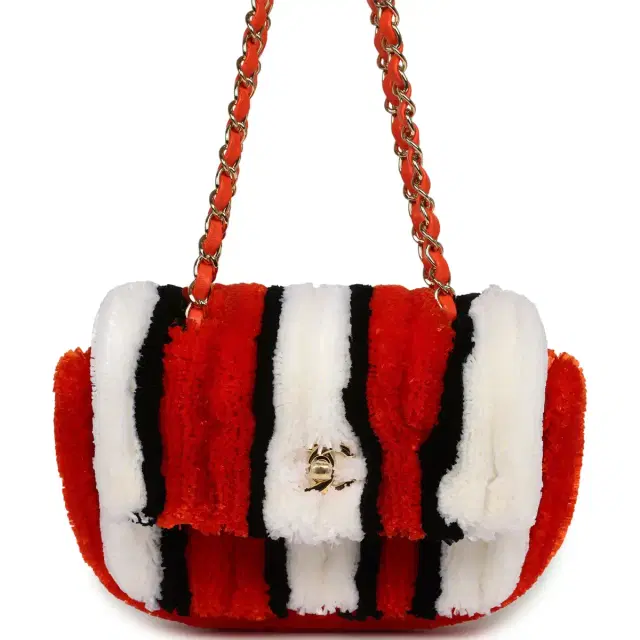 Chanel Chanel Small Coco Beach Stripe Flap Bag Orange, White and Black Raffia Gold Hardware