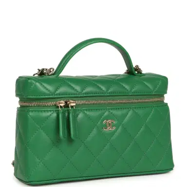 Chanel Chanel Top Handle Long Vanity Case with Chain Green Lambskin Light Gold Hardware | Thumbnail 2