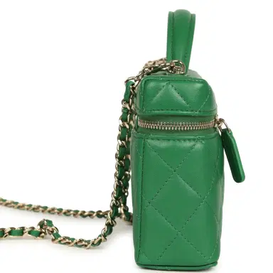 Chanel Chanel Top Handle Long Vanity Case with Chain Green Lambskin Light Gold Hardware | Thumbnail 3