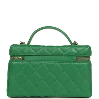 Chanel Chanel Top Handle Long Vanity Case with Chain Green Lambskin Light Gold Hardware | Thumbnail 4