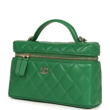 Chanel Chanel Top Handle Long Vanity Case with Chain Green Lambskin Light Gold Hardware | Thumbnail 5