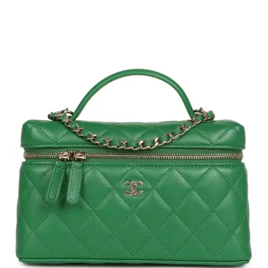 Chanel Chanel Top Handle Long Vanity Case with Chain Green Lambskin Light Gold Hardware | Thumbnail 1