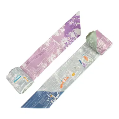 HERMÈS Hermes "A l'Ombre des Boulevards" Blanc, Vert, Mauve Multi Silk Twilly Pair | Thumbnail 4