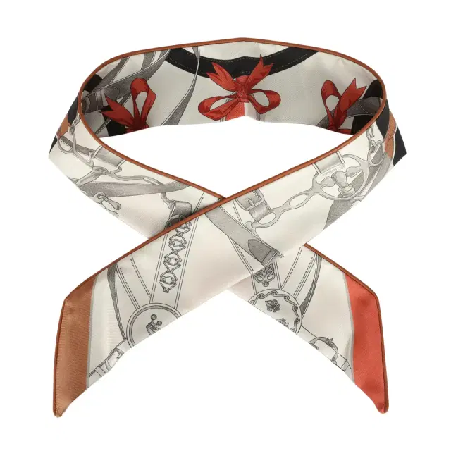 HERMÈS Hermes "La Promenade Du Matin Forever" Barenia, Brique, Black Leather Trim Silk Twilly