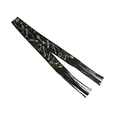 HERMÈS Hermes "Les Cles a Pois" Black, Multicolore, White Fringe Silk Twilly | Thumbnail 2