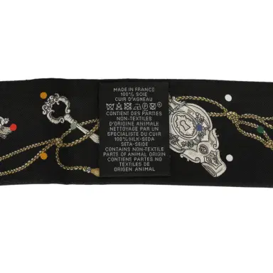 HERMÈS Hermes "Les Cles a Pois" Black, Multicolore, White Fringe Silk Twilly | Thumbnail 4