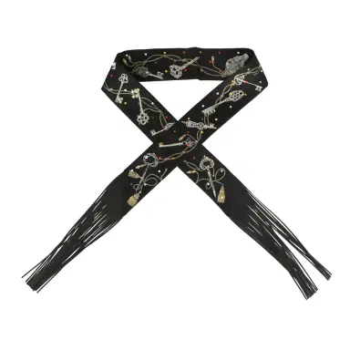 HERMÈS Hermes "Les Cles a Pois" Black, Multicolore, White Fringe Silk Twilly | Thumbnail 1