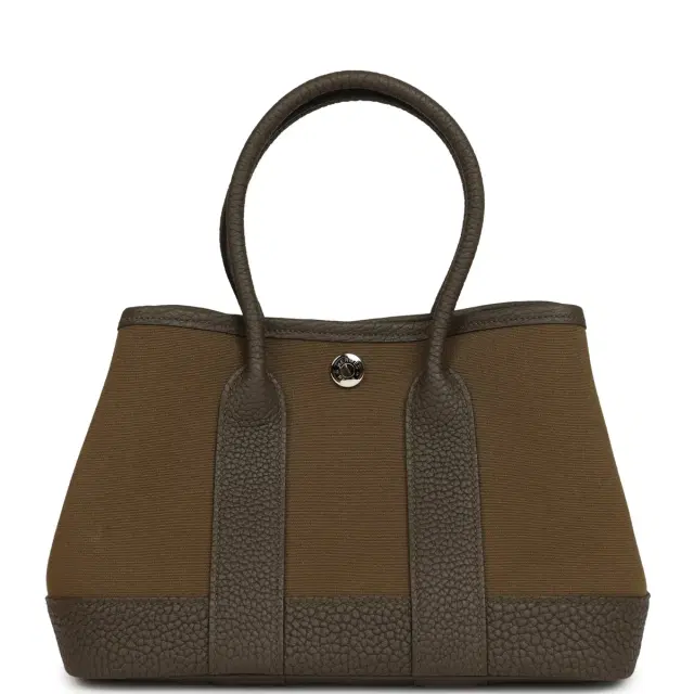 HERMÈS Hermes Garden Party Neo 23 Vert Olive Toile Officier Canvas and Vert Loden Negonda Palladium Hardware