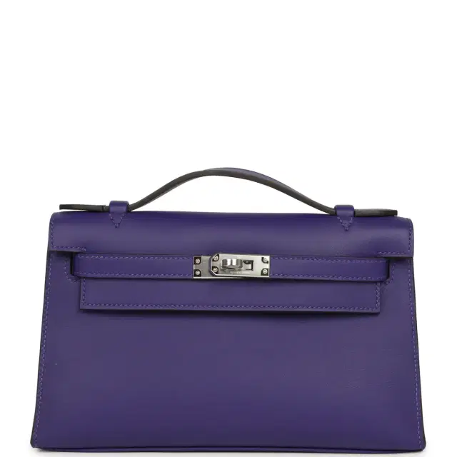 HERMÈS Hermes Kelly Pochette Purple Swift Palladium Hardware