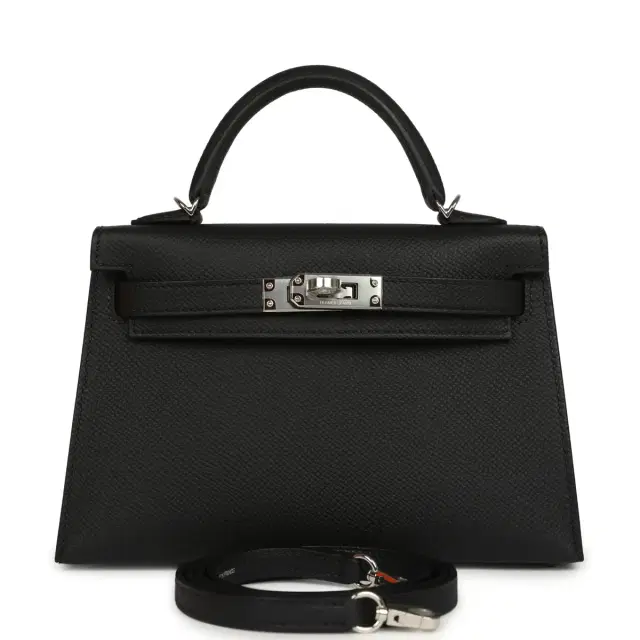 HERMÈS Hermes Kelly Sellier 20 Black Epsom Palladium Hardware