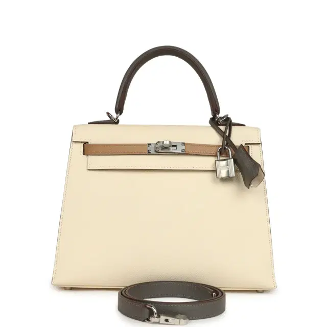 HERMÈS Hermes Kelly Sellier 25 Tri-Color Nata, Chai, Gris Meyer Epsom Palladium Hardware