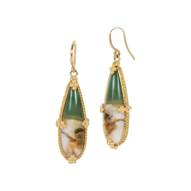 Amáli Amáli One of a Kind 18K Yellow Gold Petrified Wood Blue Opal Drop Earrings by The Solist