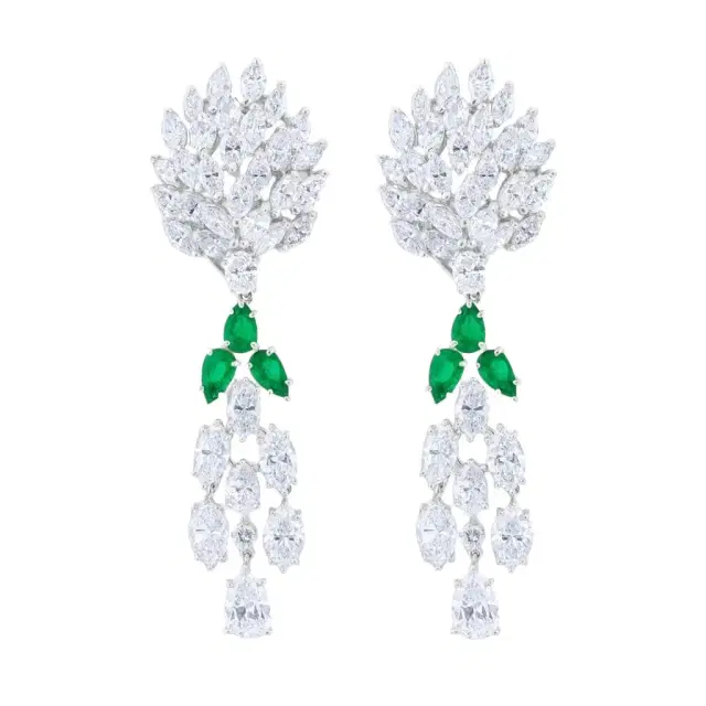 DIANA M. JEWELS Diana M. Jewels 18K White Gold Emerald & Diamond Chandelier Earrings by The Solist
