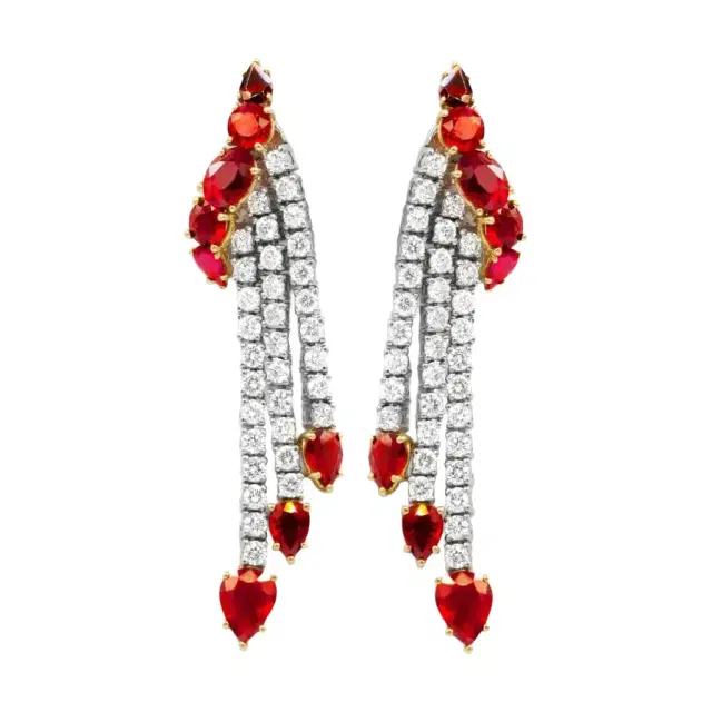 DIANA M. JEWELS Diana M. Jewels Platinum & 18K Yellow Gold Ruby Diamond Chandelier Earrings by The Solist