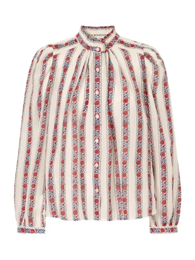 ALIX OF BOHEMIA Annabel Roseband Striped Floral-print Cotton And Silk-blend Shirt