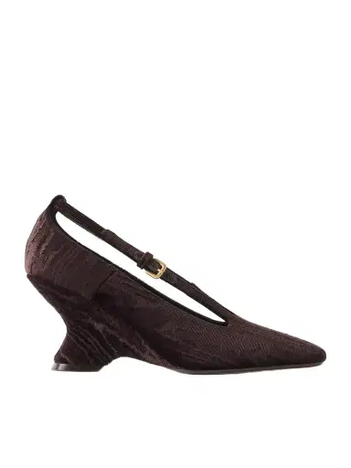 Dries Van Noten Velvet Moiré Wedge Pumps | Thumbnail 1 Dries Van Noten Velvet Moiré Wedge Pumps | Thumbnail 1